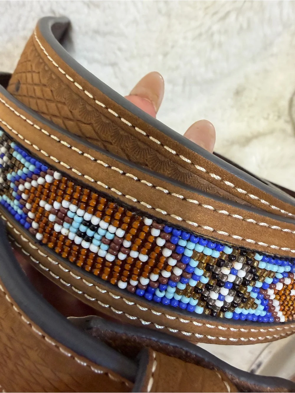 Nocona Men's Brown Leather Beaded Western Belt Size 44